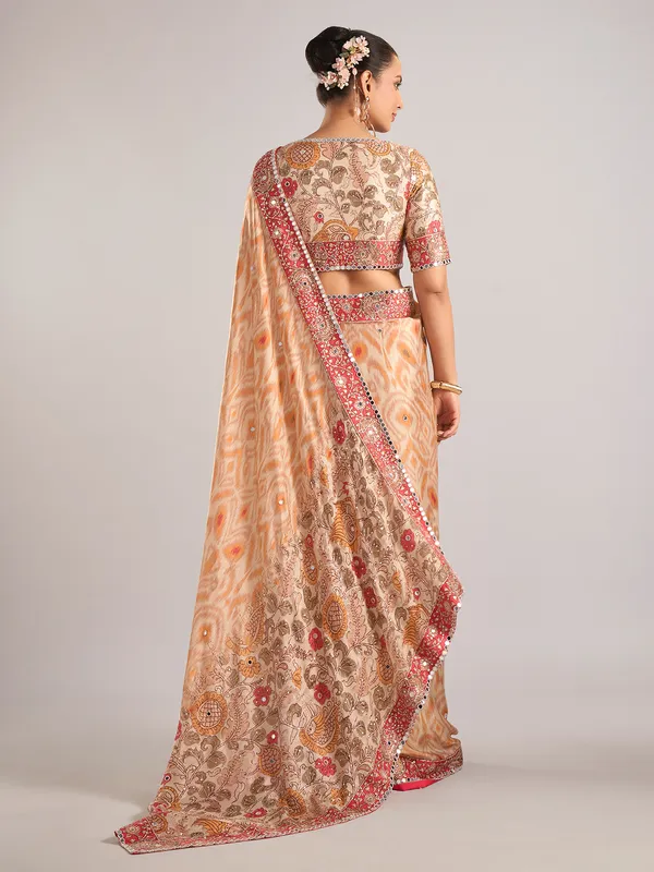 Off white silk saree with resham work