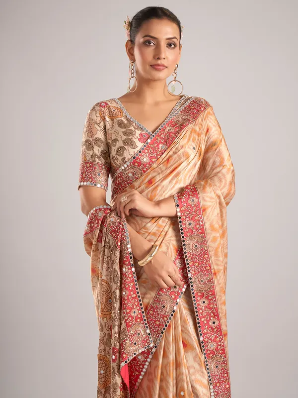 Off white silk saree with resham work