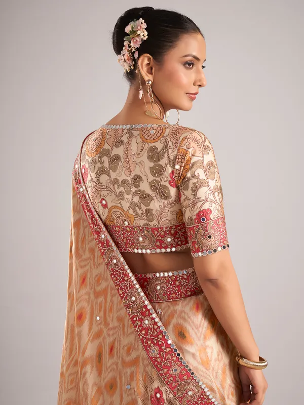 Off white silk saree with resham work
