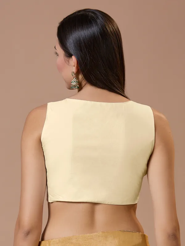 Off white silk sleeveless comfort fit ready made blouse