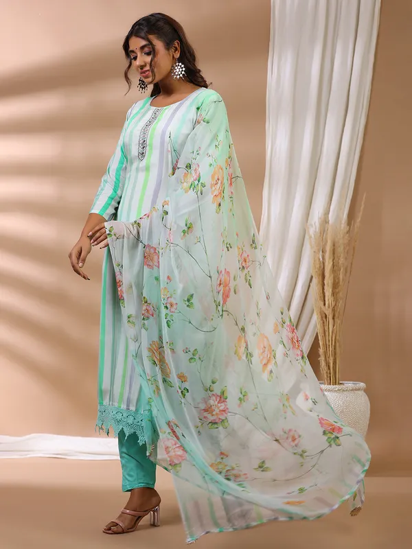 White silk stripe pattern kurti set