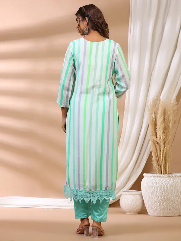 White silk stripe pattern kurti set