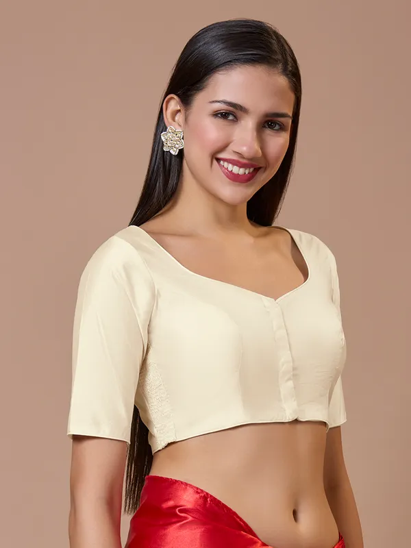 Off white silk sweetheart neck comfort fit ready made blouse