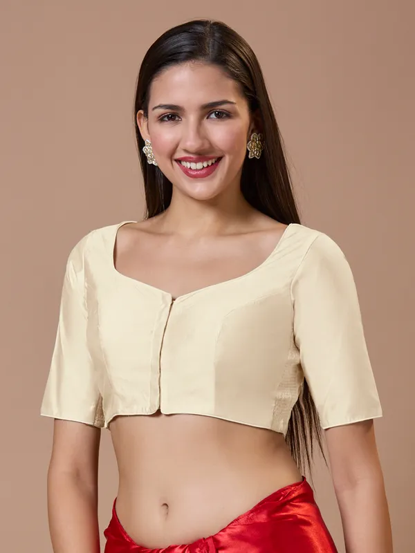 Off white silk sweetheart neck comfort fit ready made blouse
