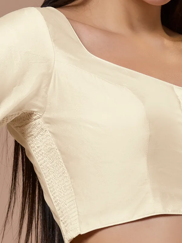 Off white silk sweetheart neck comfort fit ready made blouse