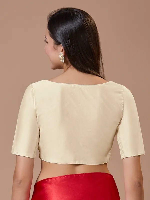 Off white silk sweetheart neck comfort fit ready made blouse