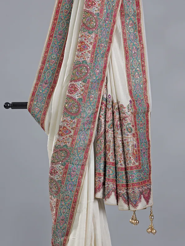 Off white silk wedding wear saree