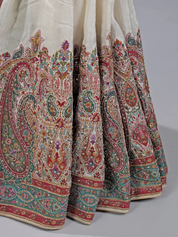 Off white silk wedding wear saree