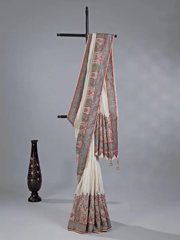 Off white silk wedding wear saree