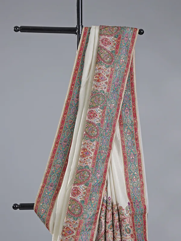 Off white silk wedding wear saree