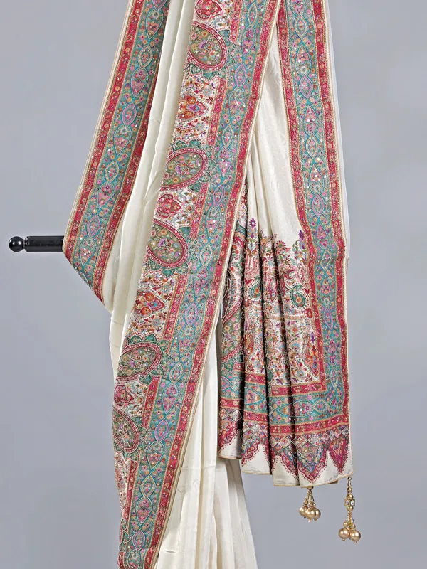 Off white silk wedding wear saree