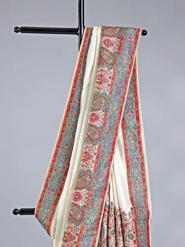 Off white silk wedding wear saree