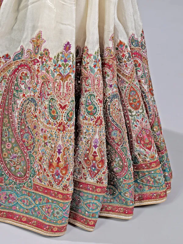Off white silk wedding wear saree