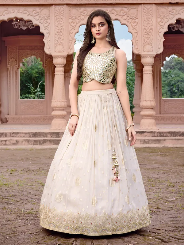 Off white silk zari lehenga choli for wedding wear