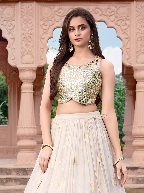Off white silk zari lehenga choli for wedding wear