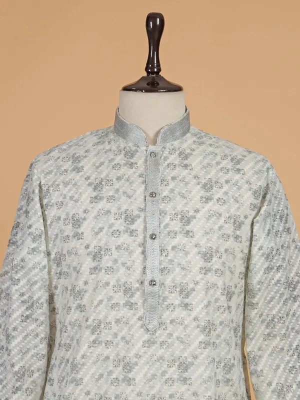 Off white textured cotton silk kurta suit