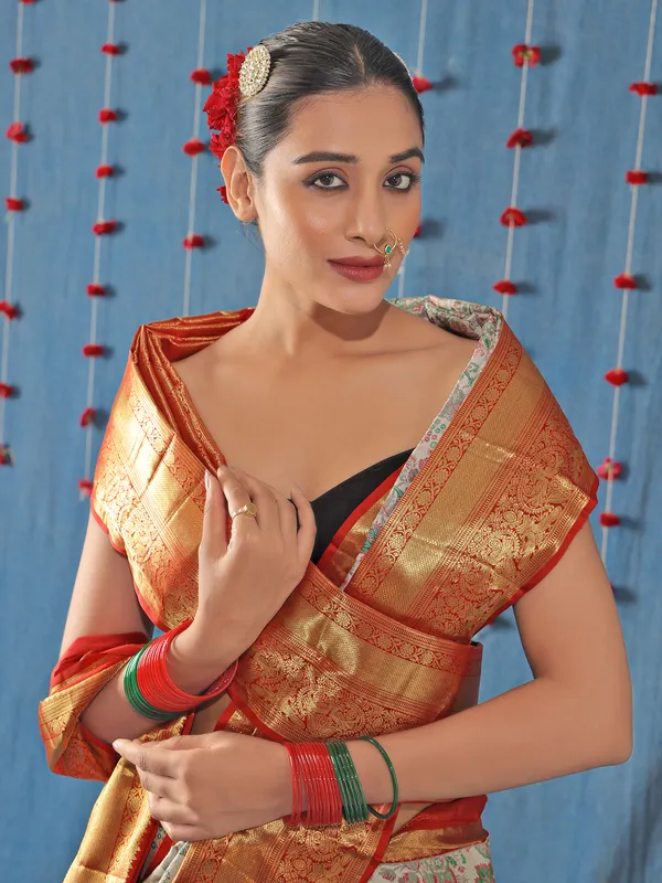 Off-white thread weaving saree in silk