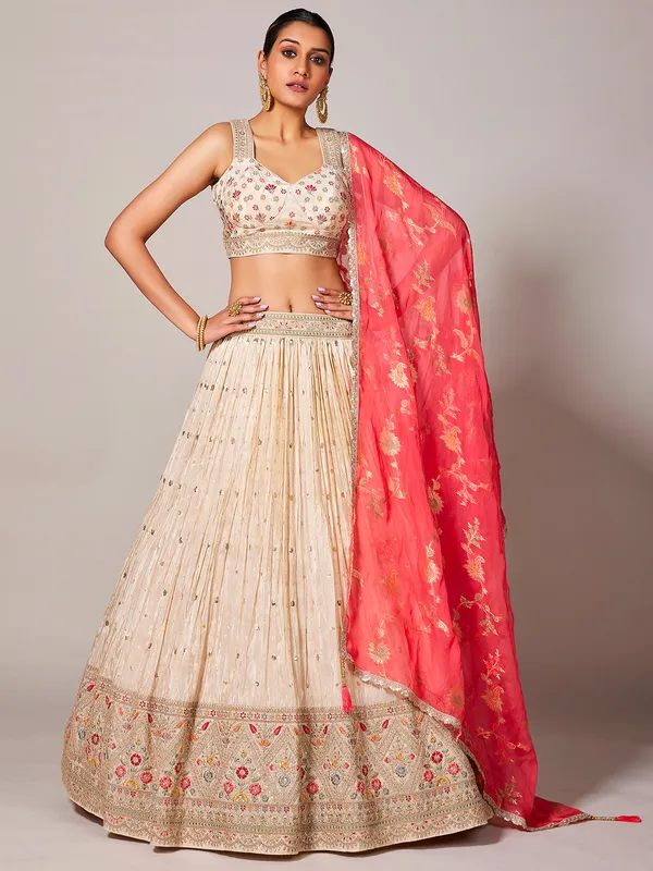 Off white tissue silk lehenga choli with dupatta