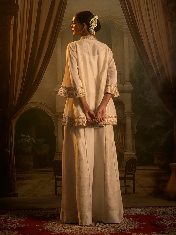 Off white tissue silk palazzo suit for women