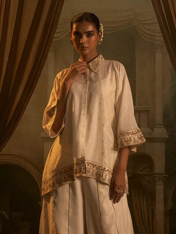 Off white tissue silk palazzo suit for women