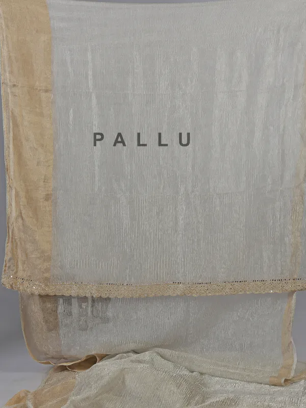 Off white tissue silk saree with elegant embellishments