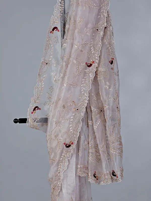 Off white tissue silk saree with embroidery work