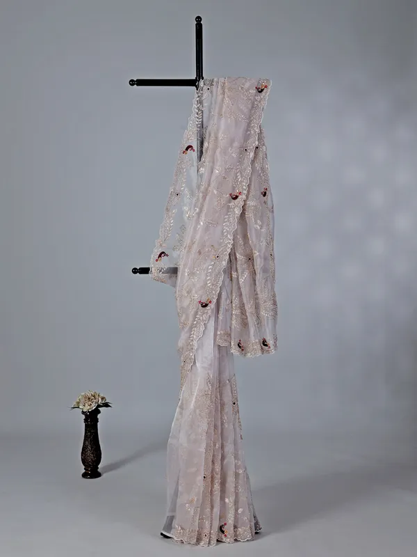 Off white tissue silk saree with embroidery work
