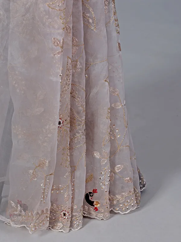 Off white tissue silk saree with embroidery work