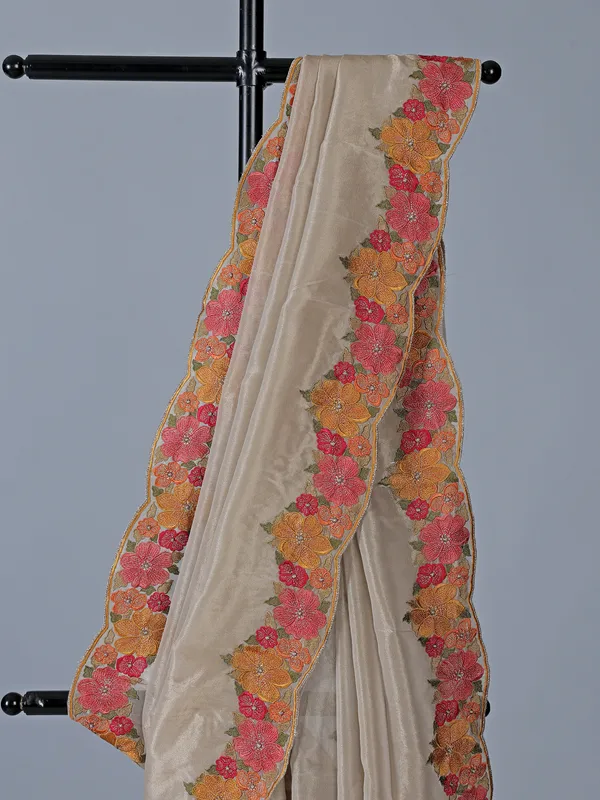 Off white tissue silk stone embroidered saree