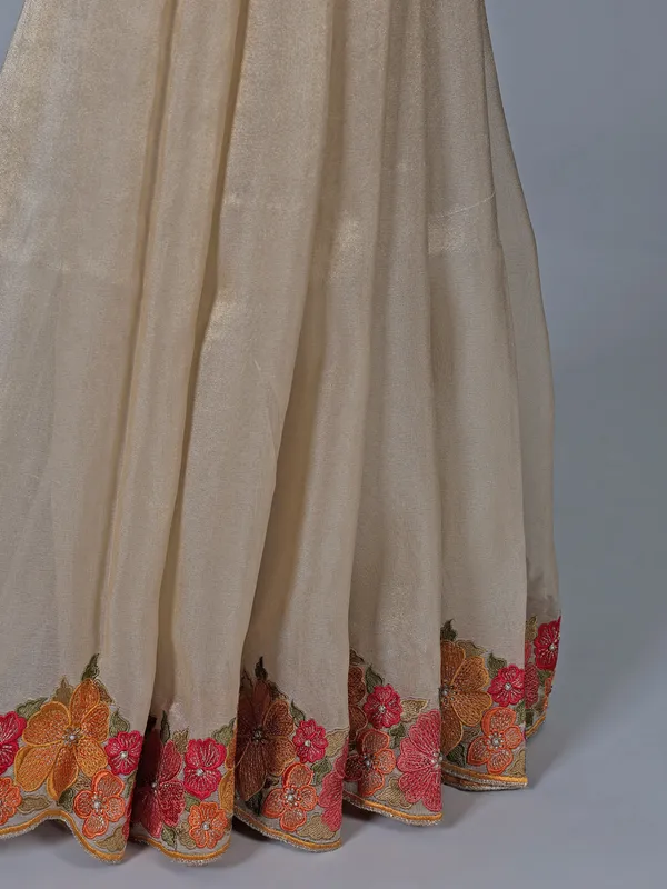 Off white tissue silk stone embroidered saree