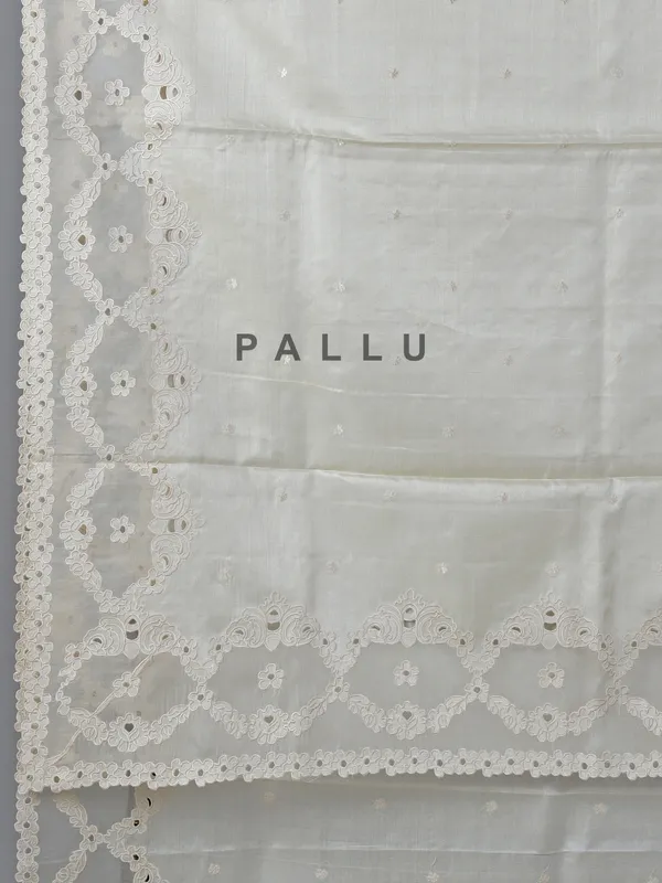 Off white tusser silk saree with cut work