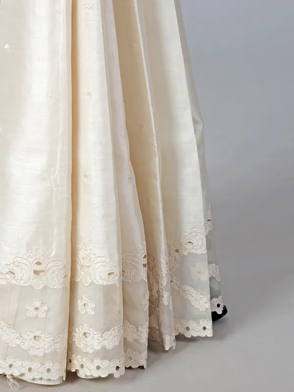 Off white tusser silk saree with cut work