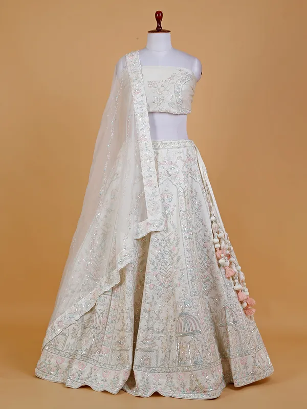 Off white unstitched bridal lehenga choli