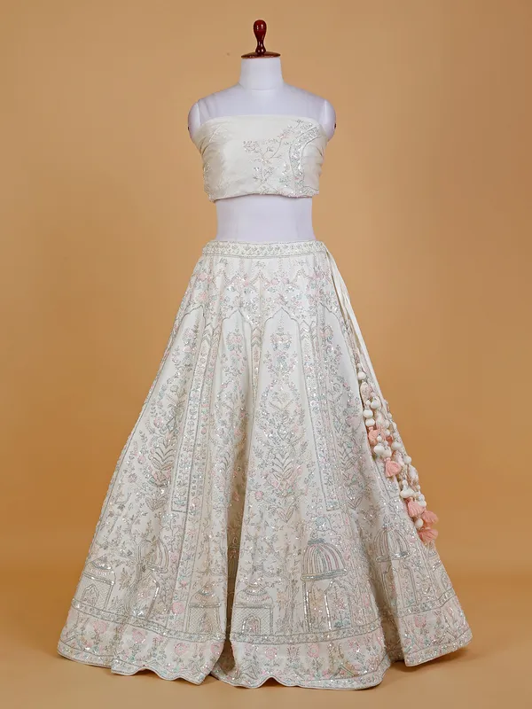 Off white unstitched bridal lehenga choli