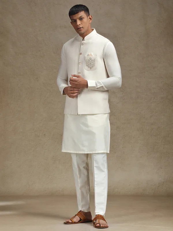 Off white waistcoat set with intricate work