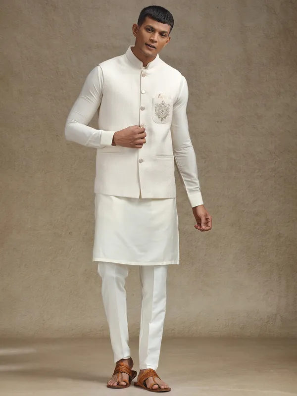 Off white waistcoat set with intricate work
