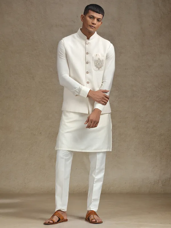 Off white waistcoat set with intricate work