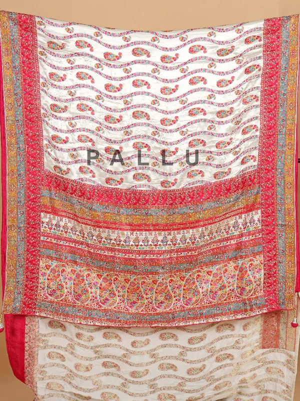 Off-white wedding style masru silk saree