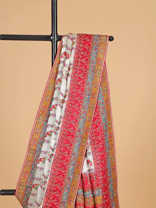 Off-white wedding style masru silk saree