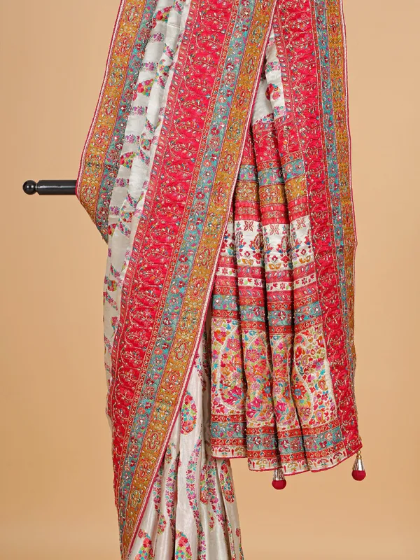 Off-white wedding style masru silk saree