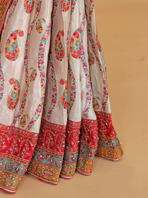 Off-white wedding style masru silk saree