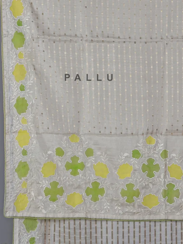 Off white yellow semi silk saree with zari design