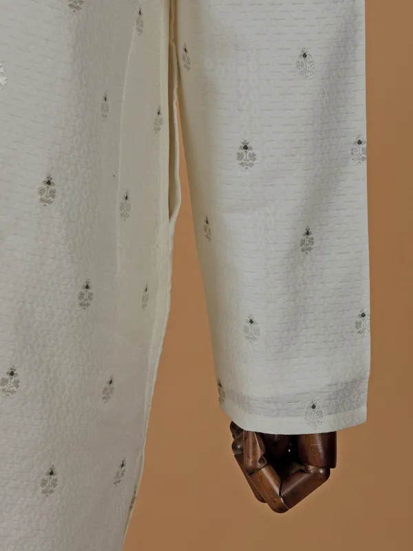 Off white zari weaved kurta suit in silk