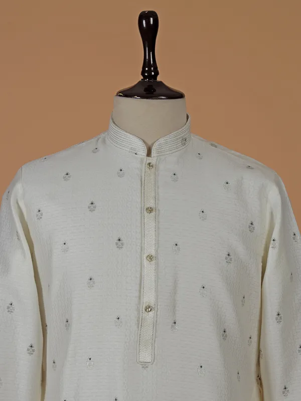 Off white zari weaved kurta suit in silk