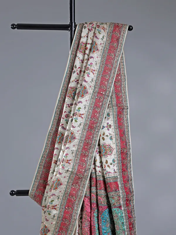 Off white zari weaving wedding wear saree