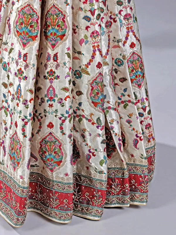 Off white zari weaving wedding wear saree