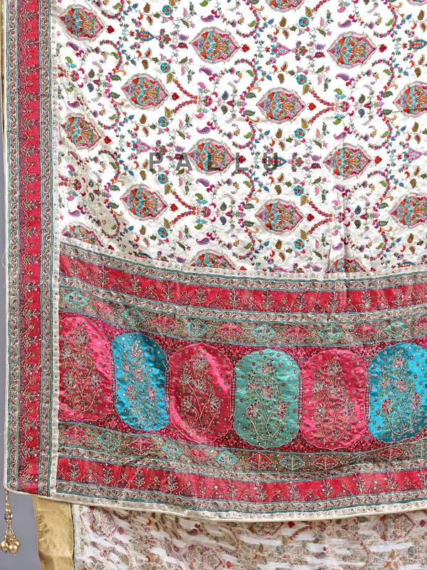 Off white zari weaving wedding wear saree