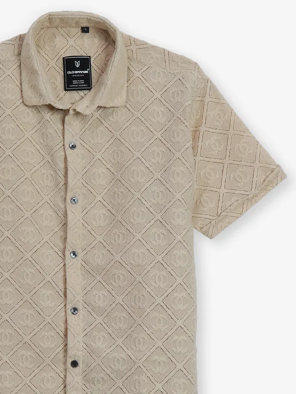 OLD GARAGE beige texture cotton shirt