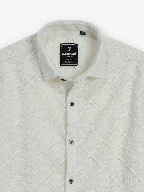 OLD GARAGE cream texture cotton shirt
