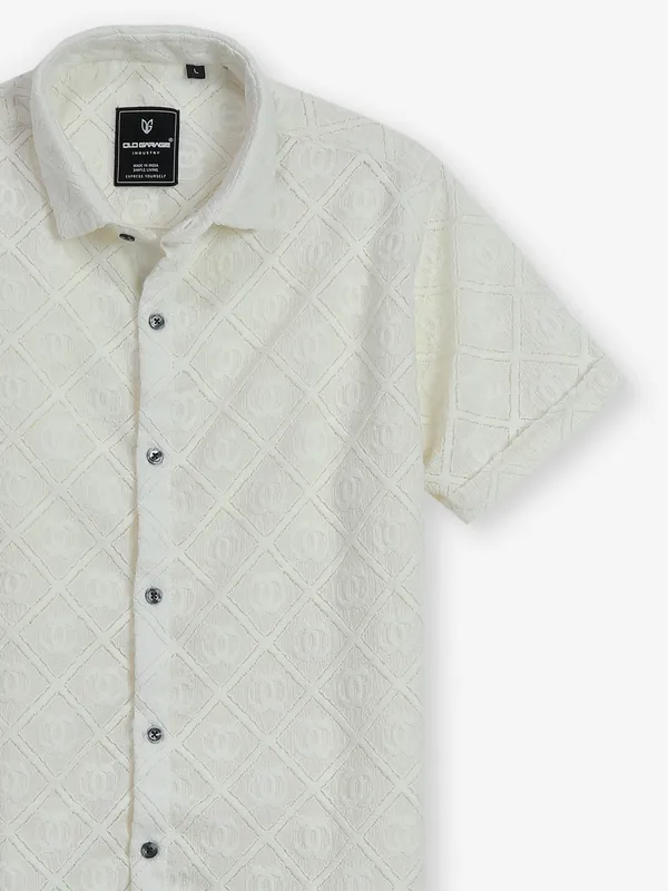 OLD GARAGE cream texture cotton shirt